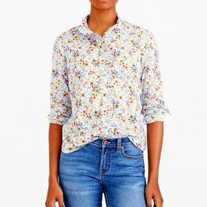 J Crew Mercantile Ruffled neck and front, Button Up, Multi-Color Floral, Size XL